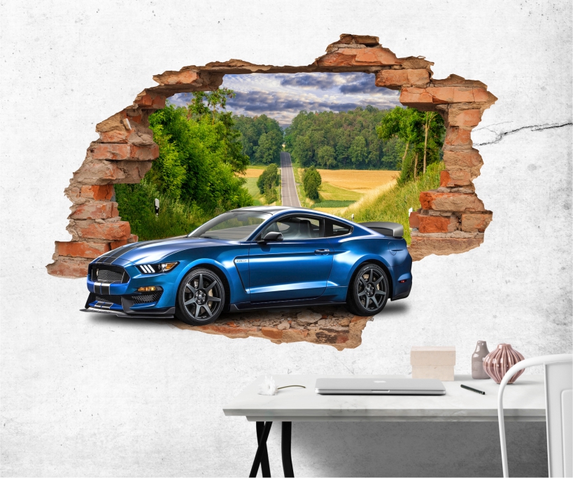 naklejki na ścianę, niebieski Ford Mustang GT Shelby, wyscigowe - NaklejkiOzdobne.pl